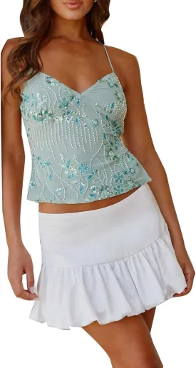 Womens Sequin Cami Tank Top Y2k Sparkly Floral Tops Sexy Pearl Embellished Tops Bling Glitter Rhinestone Camisole