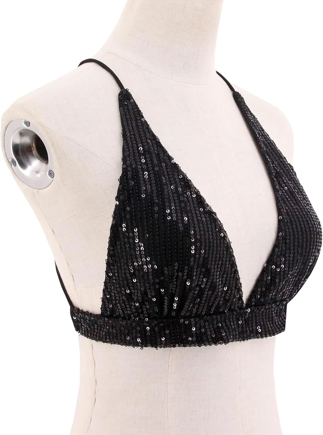 Womens Sexy Sequin Crop Top V Neck Bandage Tank Top Bustier Cami Dance Bra Top for Club Rave
