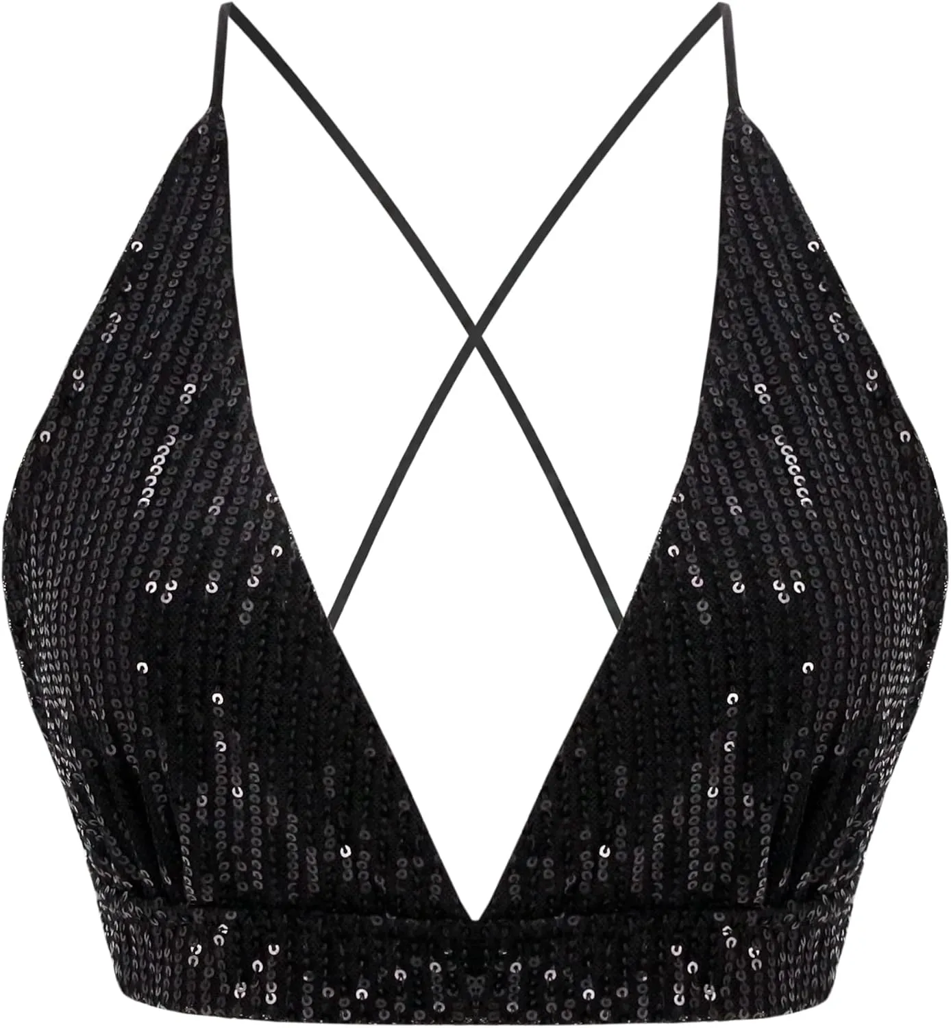 Womens Sexy Sequin Crop Top V Neck Bandage Tank Top Bustier Cami Dance Bra Top for Club Rave