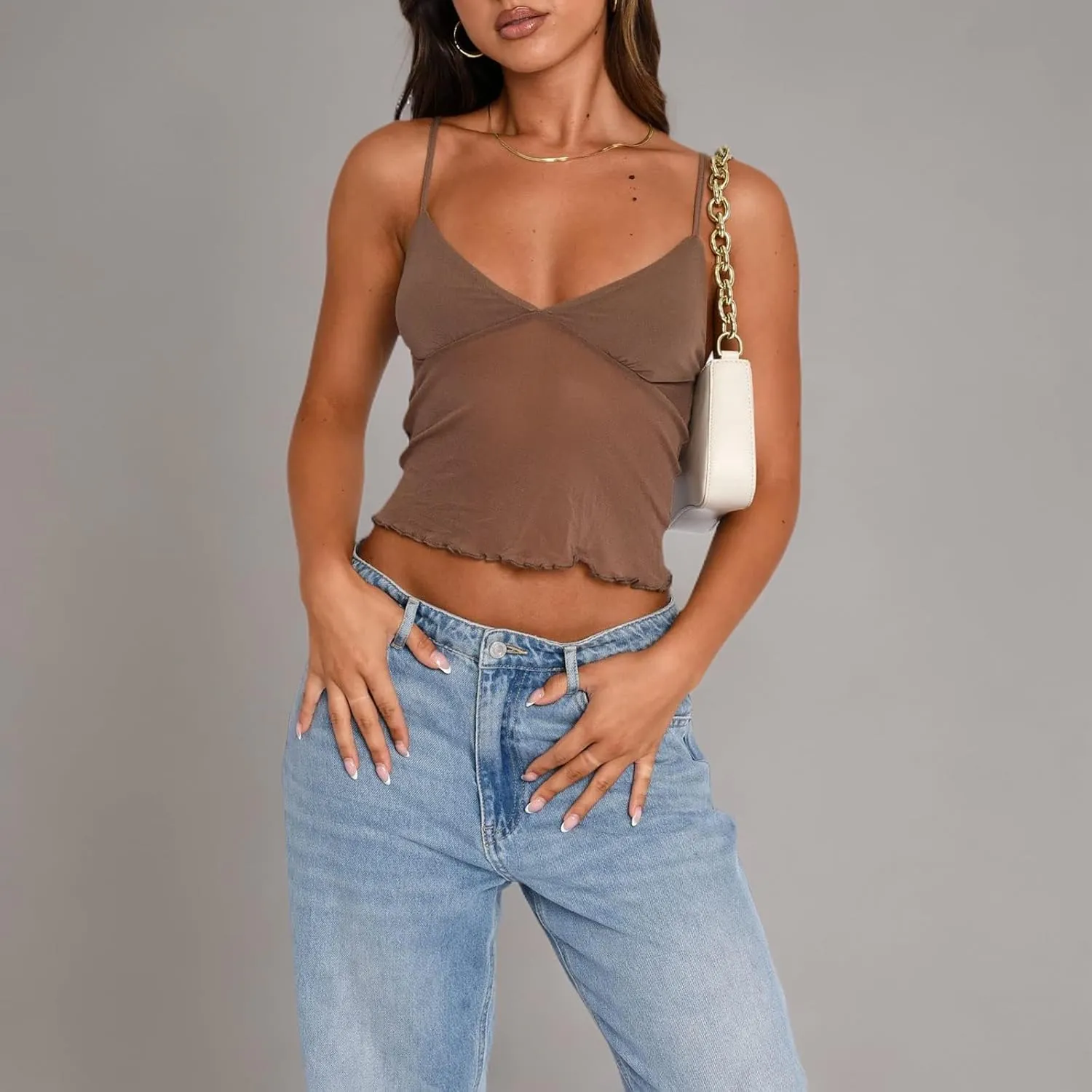 Women's Y2K Lace Cami Tank Top Sexy Spaghetti Strap Crop Camisole Backless Bustier 2024 Summer Going Out Tops