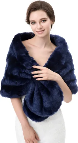 WOWBRIDAL Women's Winter Warm Faux Fur Shawl Coat Jacket Parka Outerwear Tops