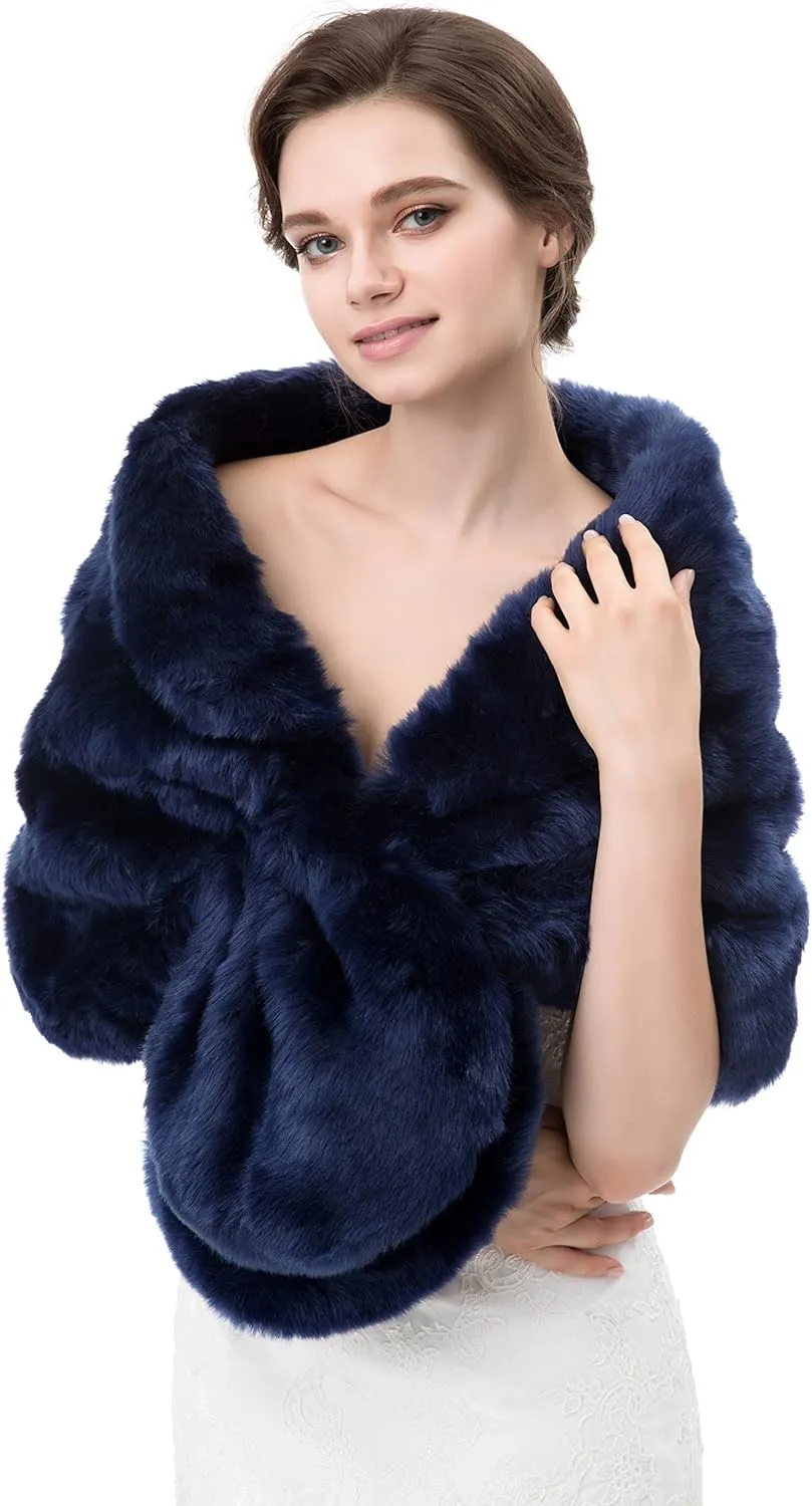 WOWBRIDAL Women's Winter Warm Faux Fur Shawl Coat Jacket Parka Outerwear Tops