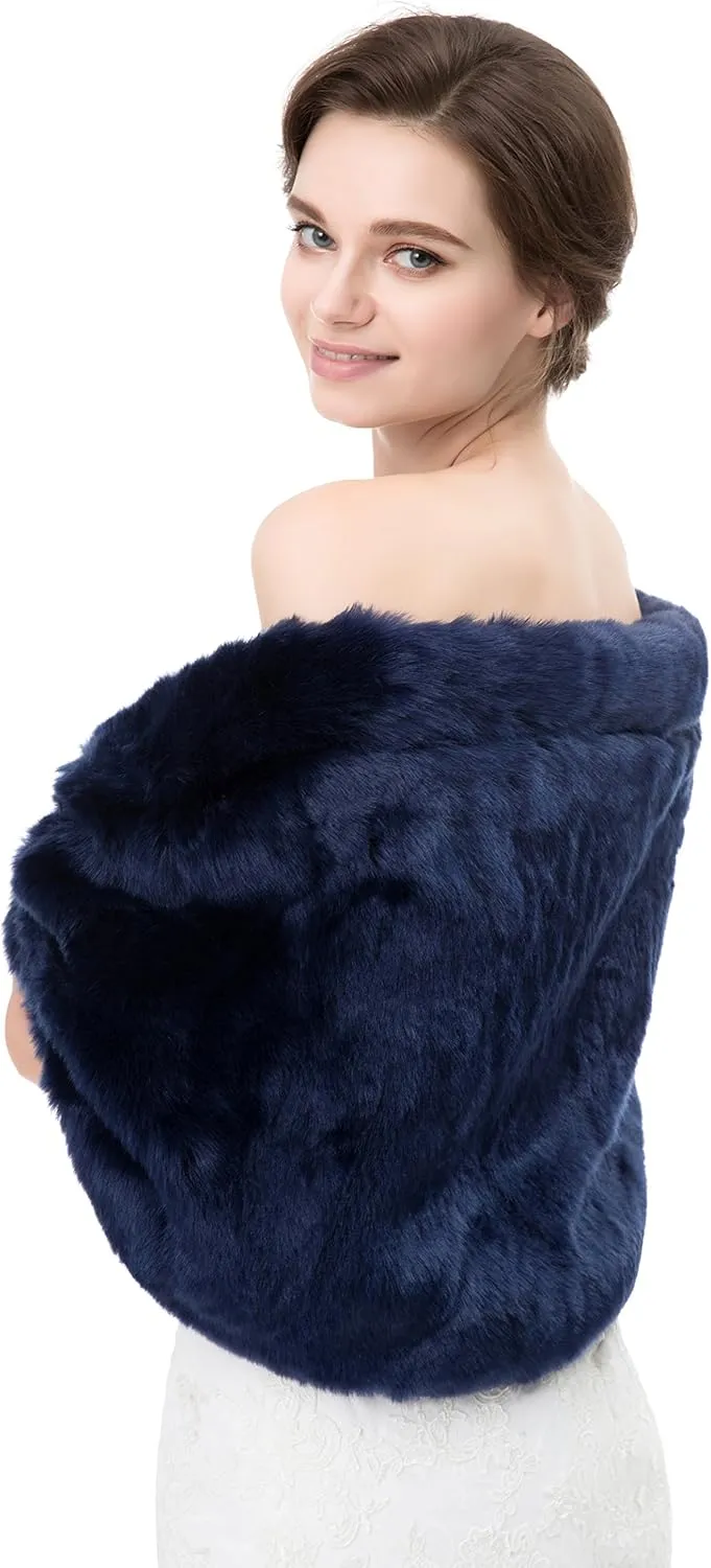 WOWBRIDAL Women's Winter Warm Faux Fur Shawl Coat Jacket Parka Outerwear Tops