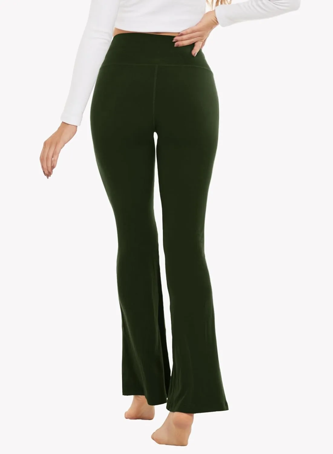 YOLIX Flare Leggings for Women with Pockets - Crossover High Waisted Black Flared Leggings for Yoga Gym Workout