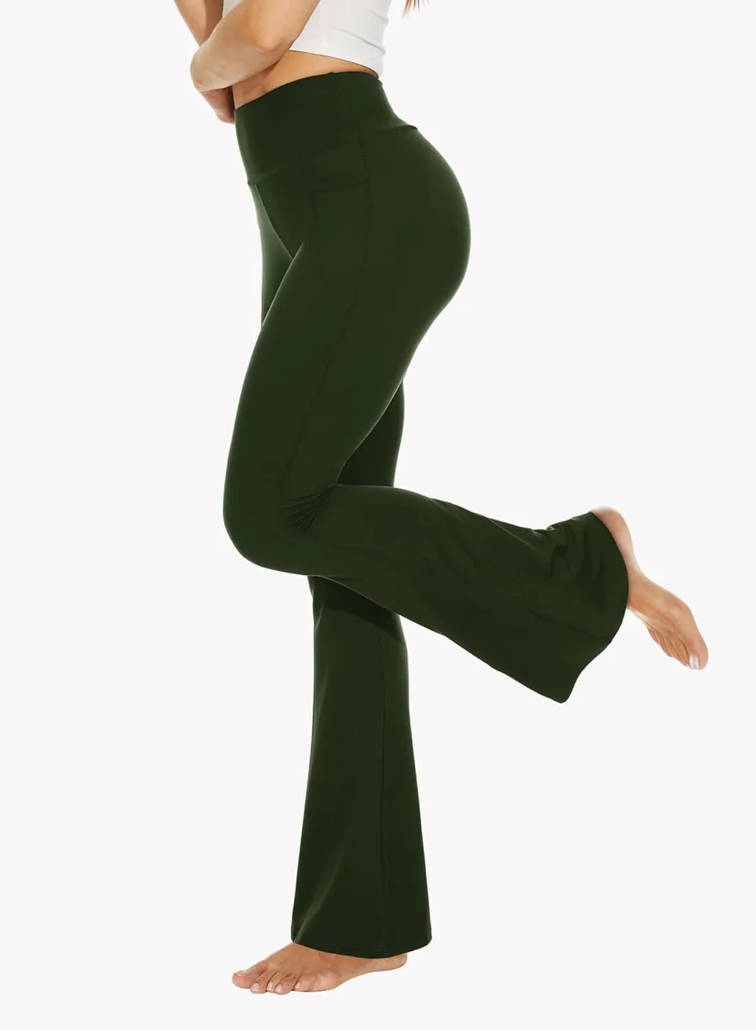 YOLIX Flare Leggings for Women with Pockets - Crossover High Waisted Black Flared Leggings for Yoga Gym Workout