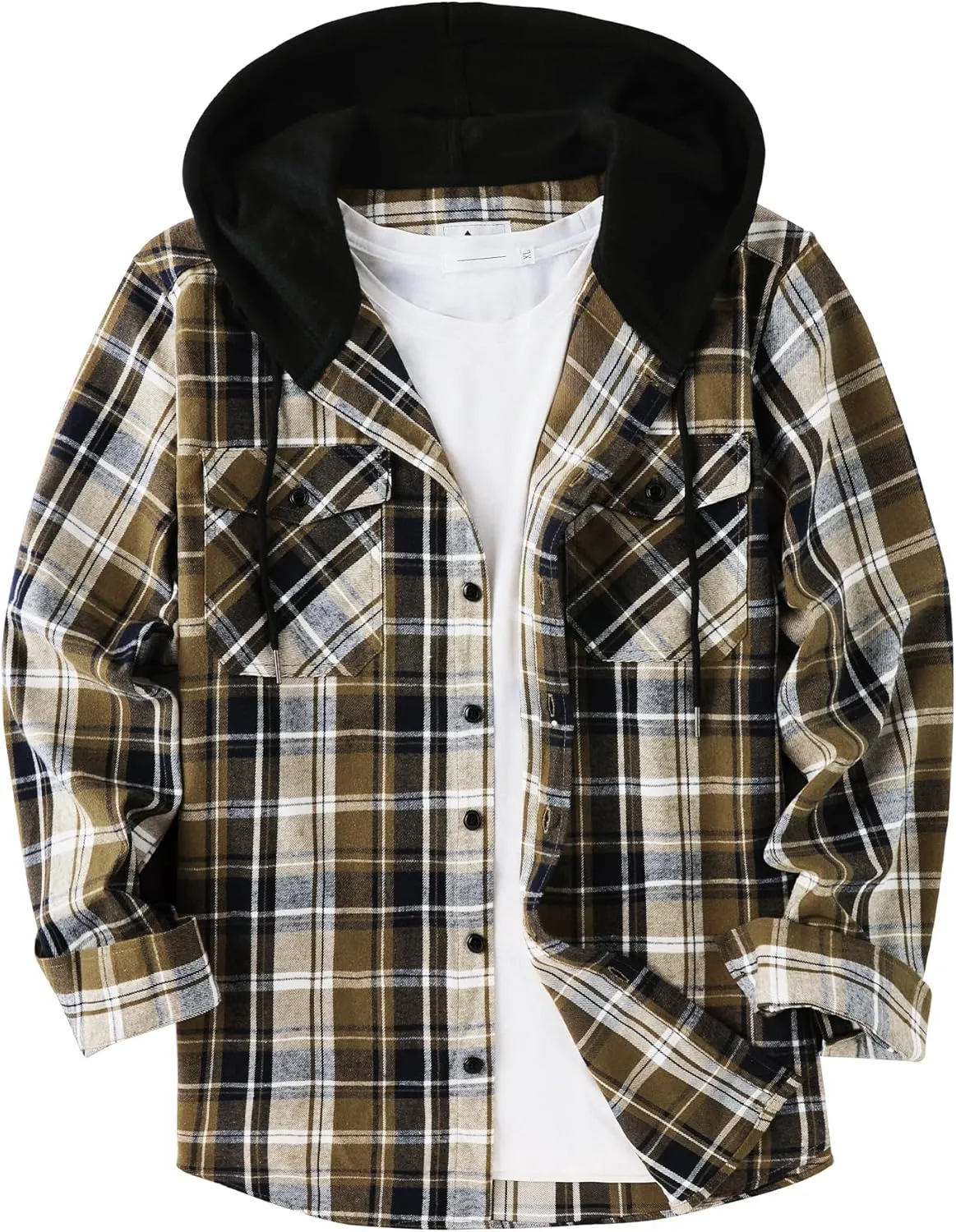 ZITY Men's Flannel Hoodie Shirts Casual Button Down Plaid Shirt Jackets for Men Long Sleeve Stylish Hooded with Pocket