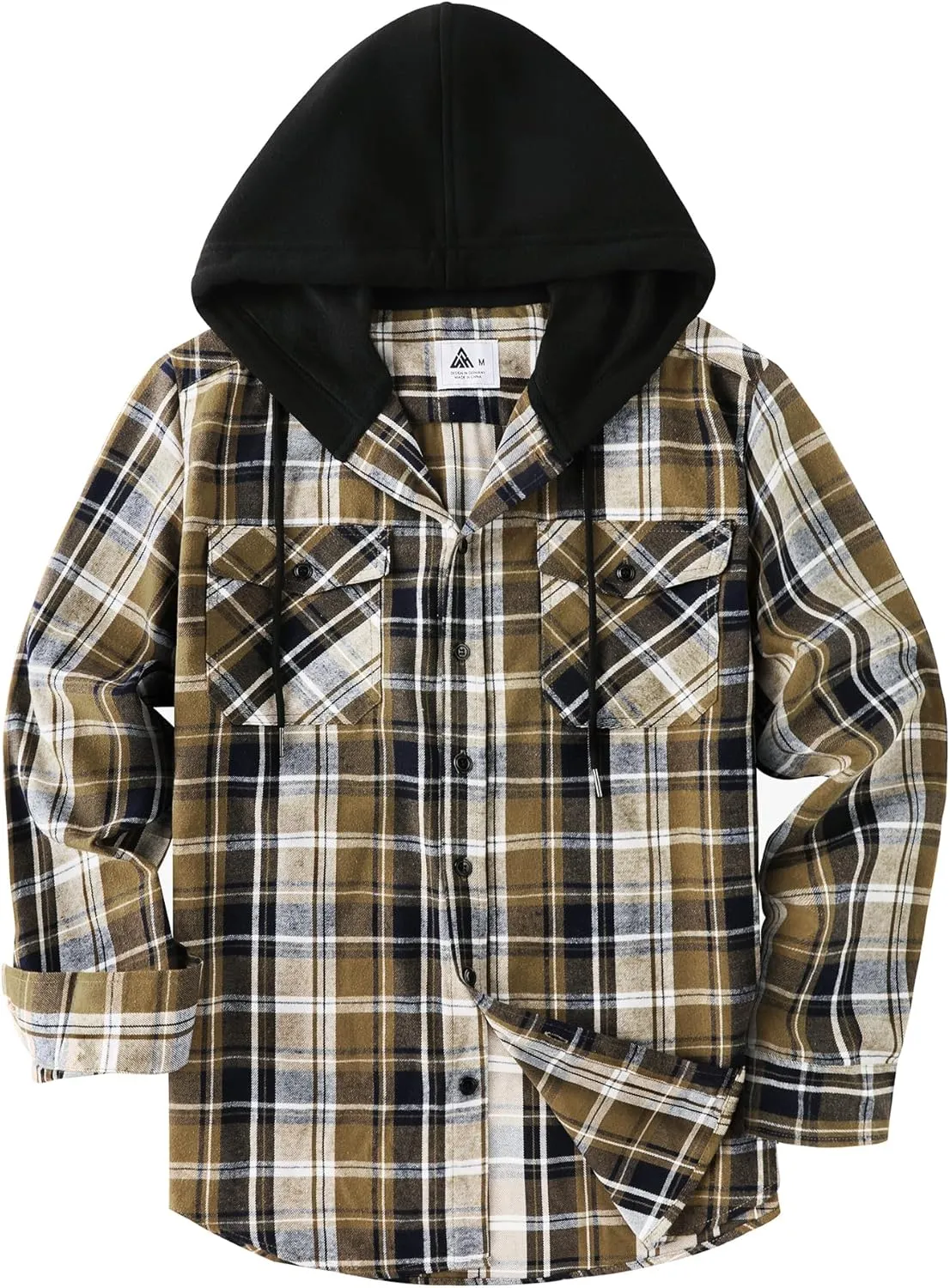 ZITY Men's Flannel Hoodie Shirts Casual Button Down Plaid Shirt Jackets for Men Long Sleeve Stylish Hooded with Pocket